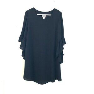 Joseph Ribkoff mini dress/tunic women's 14 black flutter sleeve asymmetric hem